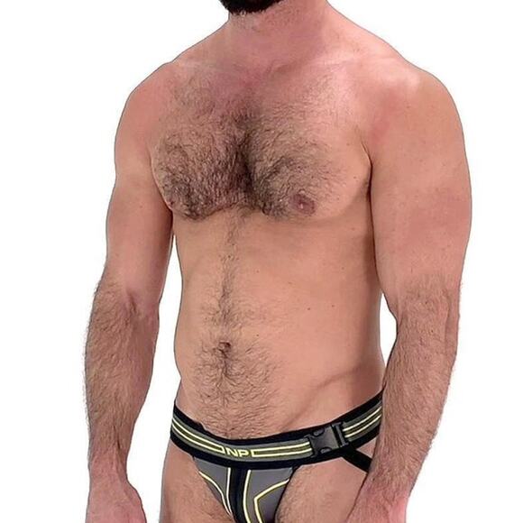 Nasty Pig “Designator” Jockstrap Gray & Neon Yellow NP Logo Medium - Picture 1 of 2